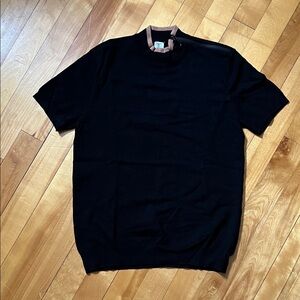 Tristan Black Knit Top with Tan Trim and Zip Neck